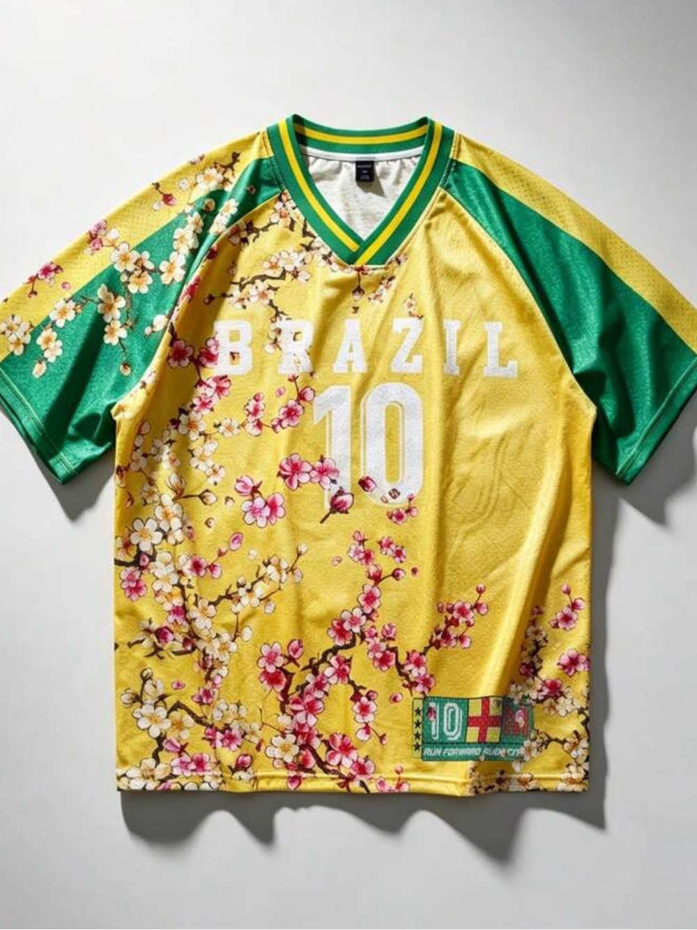 Brazil Floral Print Soccer Jersey Shirt - Yellow/Green